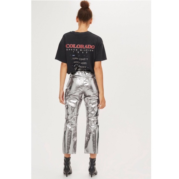 Topshop Denim - Topshop Dree Kick Flare Crop Metallic Jeans 28
